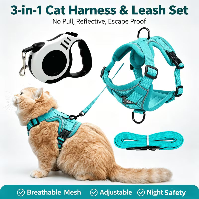 3-in-1 Cat Harness and Leash Set
