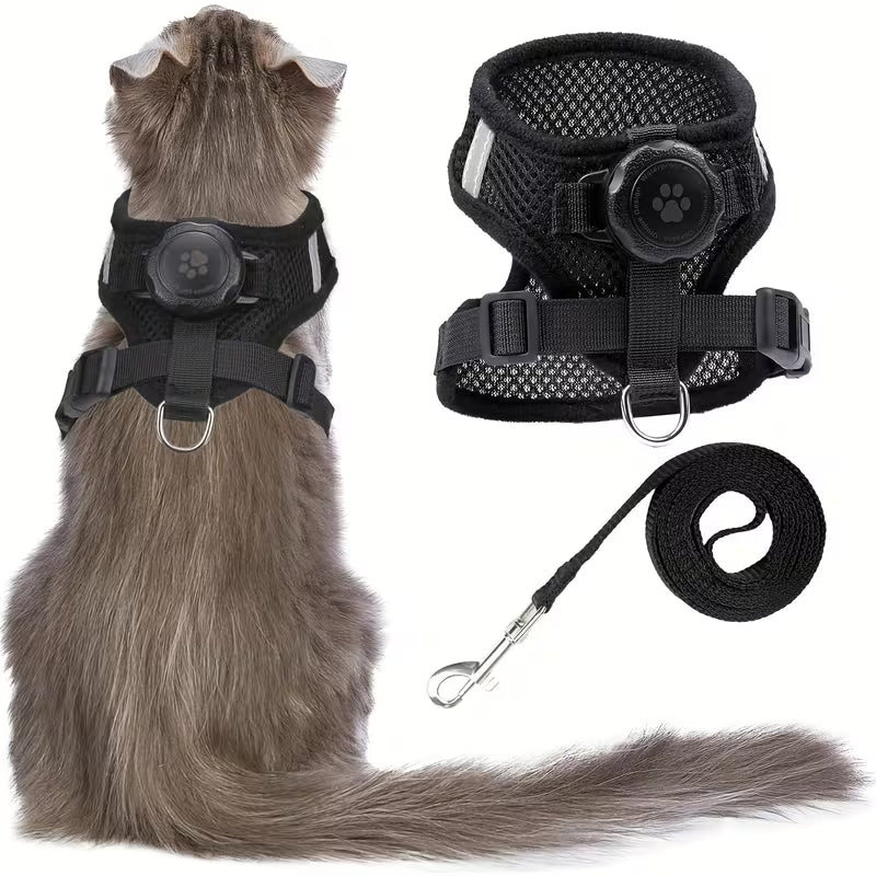 Cat Harness and Leash Set with Airtag Holder