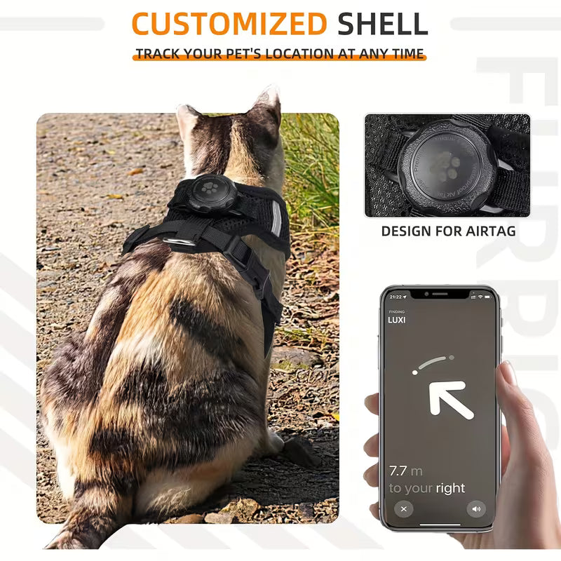 Cat Harness and Leash Set with Airtag Holder