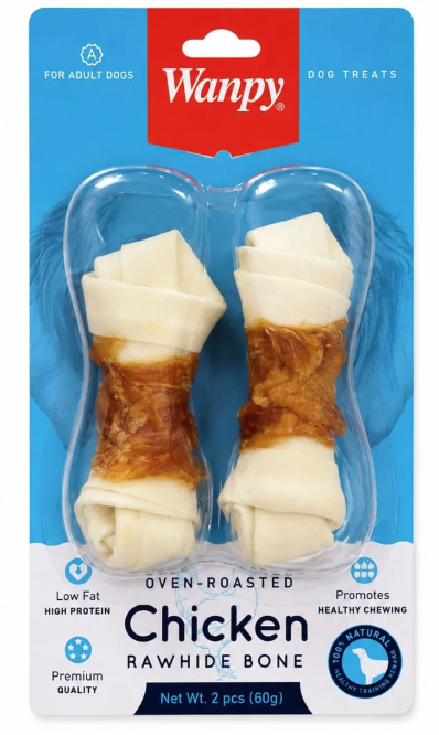 Wanpy Chicken Jerky Wrapped Bleached Rawhide 60g