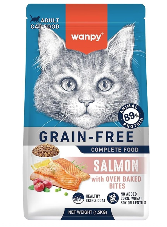 Wanpy Grain Free Complete Food for Adult Cat Salmon Recipe 1.5kg