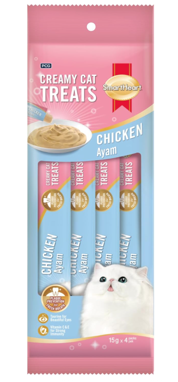 SmartHeart Creamy Cat Treats - Chicken Flavor  15g x 4 Packs