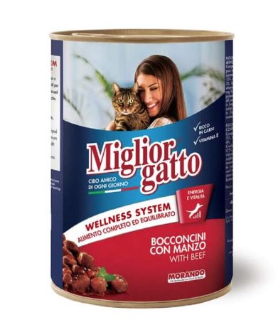Miglior Gatto Chunks with Beef Wet Cat Food  405g