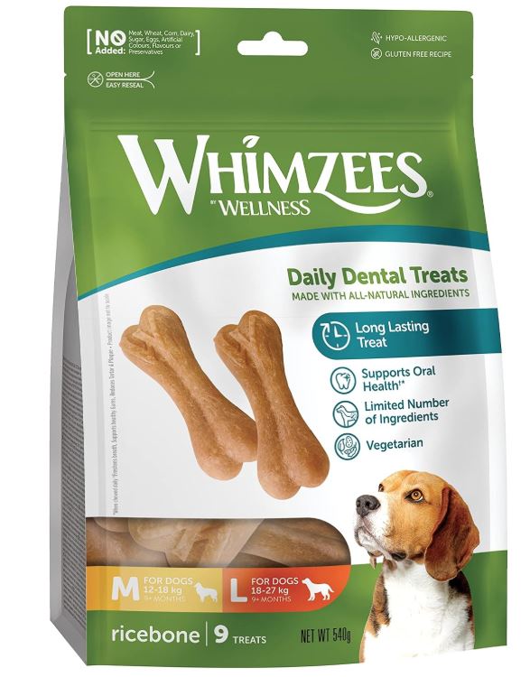 WHIMZEES Rice Bone Dental Dog Treats 9 Pieces 540g