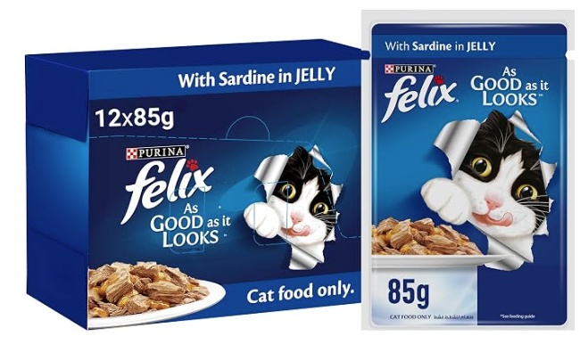 Purina FELIX As Good As It Looks Adult Cat Food with Sardine in Jelly  12 × 85g