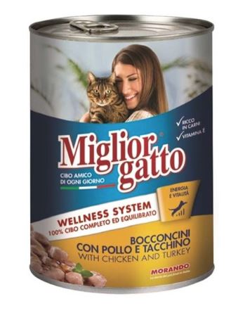 Miglior Gatto Chunks with Chicken & Turkey Canned Cat Food  405g