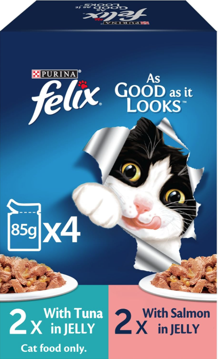 Purina FELIX As Good As It Looks Tuna & Salmon in Jelly   4 × 85g