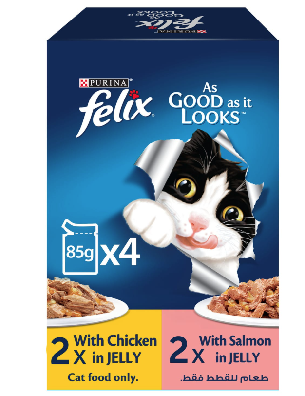 Purina FELIX As Good As It Looks Chicken & Salmon in Jelly   4 × 85g