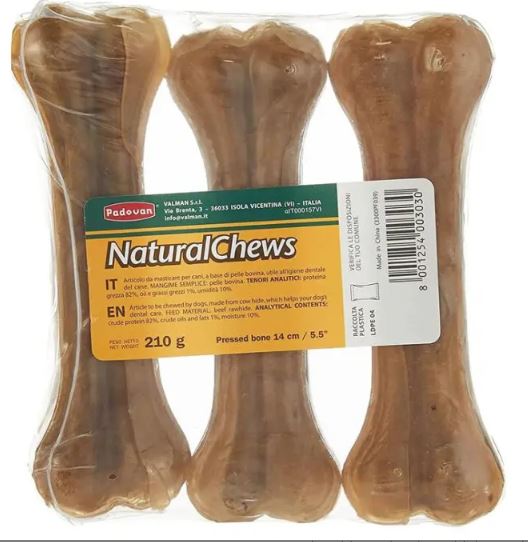 Padovan Natural Chews Pressed Bones 14cm – 3 Pieces / 210g