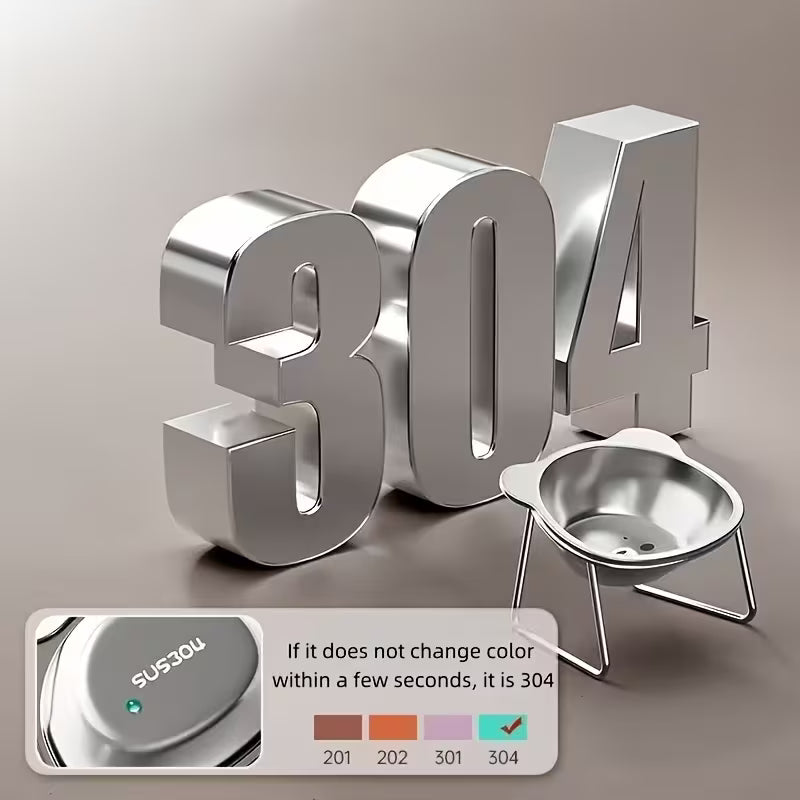 Stainless Steel Elevated Cat Feeding & Water Dish - Silver