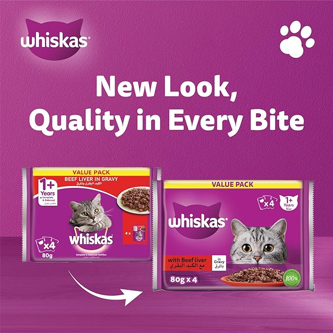 Whiskas Beef and Liver in Gravy Wet Cat Food 80g