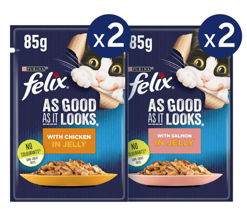 Purina FELIX As Good As It Looks Chicken & Salmon in Jelly   4 × 85g