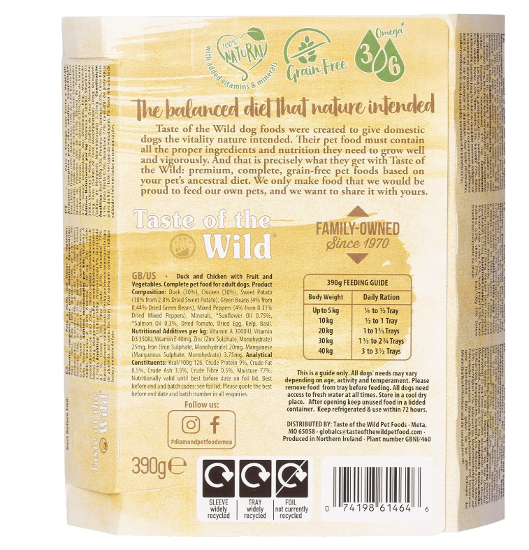 Taste of the Wild Wet Food Fruit & Veg Tray Duck