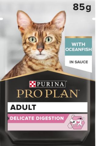 PURINA PRO PLAN DELICATE WET CAT FOOD, OCEANFISH IN GRAVY 26 X 85G