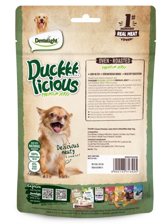 Dentalight Duckki Licious Duck Wrapped Hide Jerky Dog Treats 70g