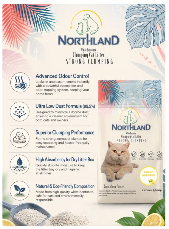 Northland Premium White Bentonite Clumping Cat Litter  Lemon Scented 20L