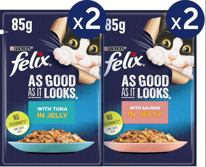 Purina FELIX As Good As It Looks Tuna & Salmon in Jelly   4 × 85g