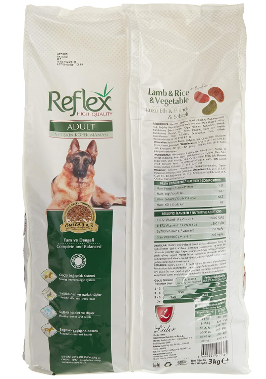 Reflex Adult Dog Food with Lamb and Vegetables 3kg