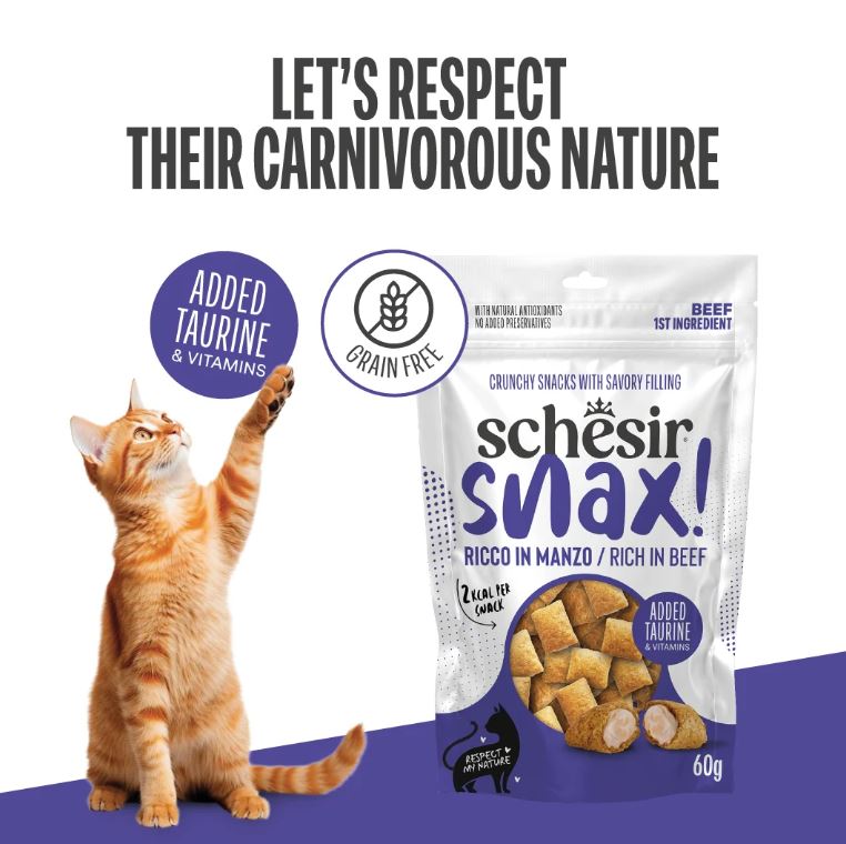 Schesir Snax Crunchy & Creamy Beef Cat Treats 60g