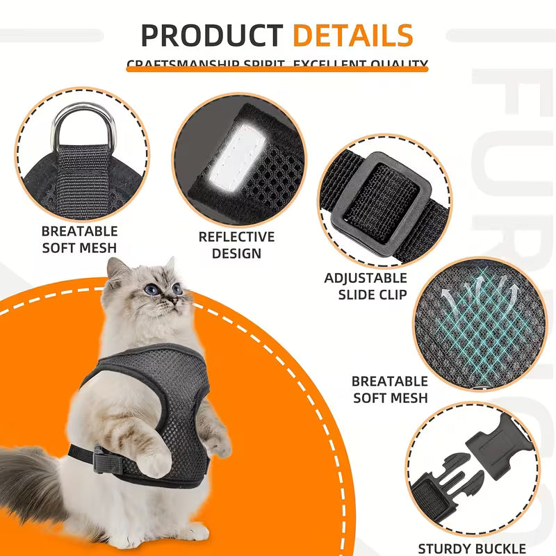 Cat Harness and Leash Set with Airtag Holder