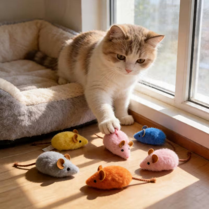 3pcs Long-Tailed Mouse Cat Sound Plush Toy