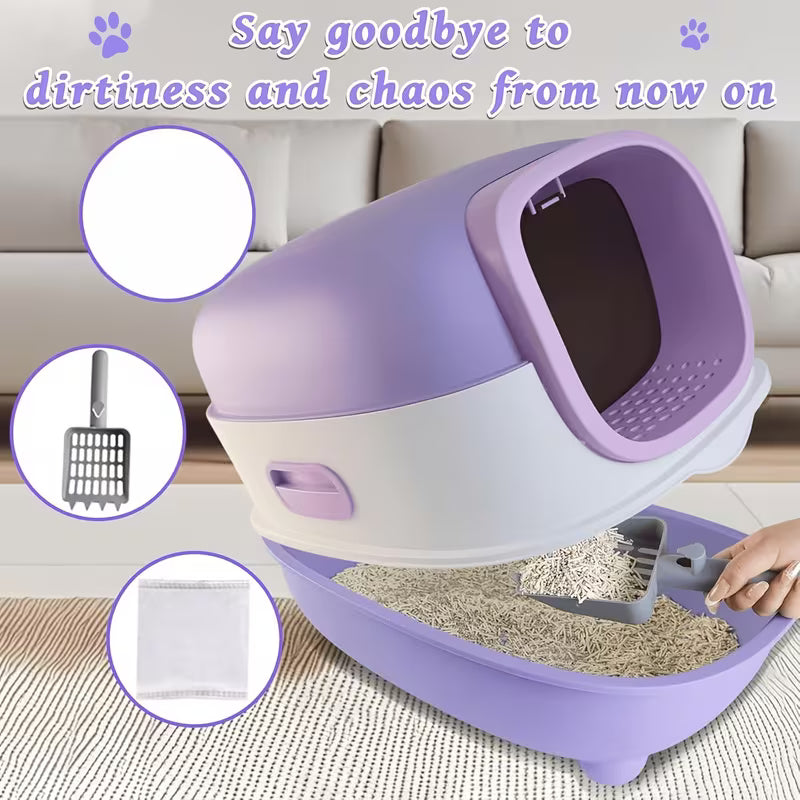 Enclosed Litter Box Set with Litter Mat