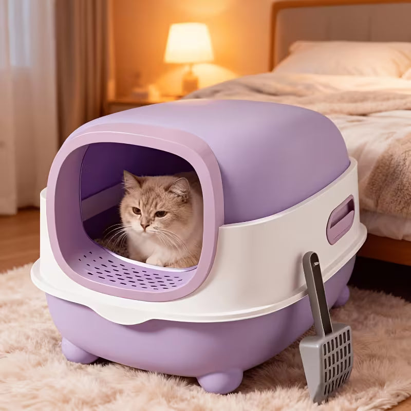 Enclosed Litter Box Set with Litter Mat