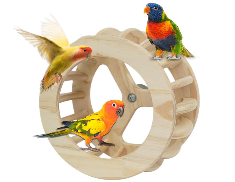 Natural Wooden Parrot Exercise Wheel — Interactive Bird Toy & Rotating Perch Stand