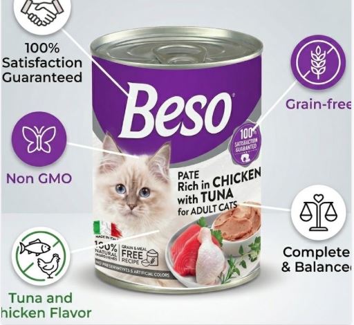 Beso Chicken & Tuna Pate Wet Cat Food   400g