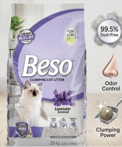 Beso Clumping Cat Litter Lavender Scented Cat Litter – 20kg