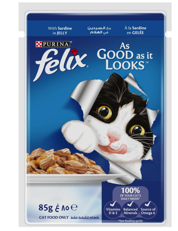 Purina FELIX As Good As It Looks Adult Cat Food with Sardine in Jelly  12 × 85g