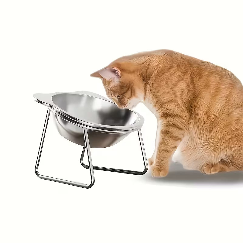 Stainless Steel Elevated Cat Feeding & Water Dish - Silver