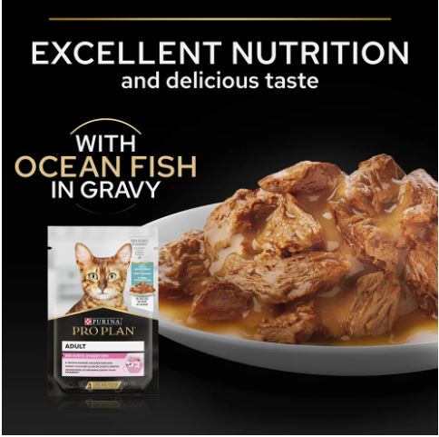 PURINA PRO PLAN DELICATE WET CAT FOOD, OCEANFISH IN GRAVY 26 X 85G