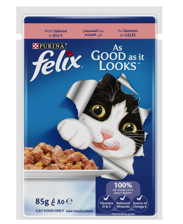 Purina Felix As Good As It Looks Adult Cat Food with Salmon in Jelly  24 × 85g