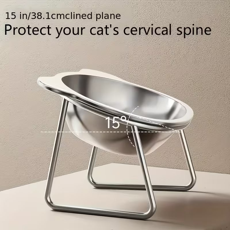 Stainless Steel Elevated Cat Feeding & Water Dish - Silver
