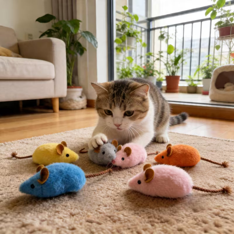 3pcs Long-Tailed Mouse Cat Sound Plush Toy