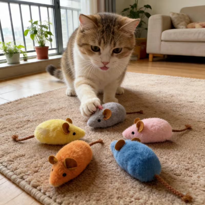 3pcs Long-Tailed Mouse Cat Sound Plush Toy