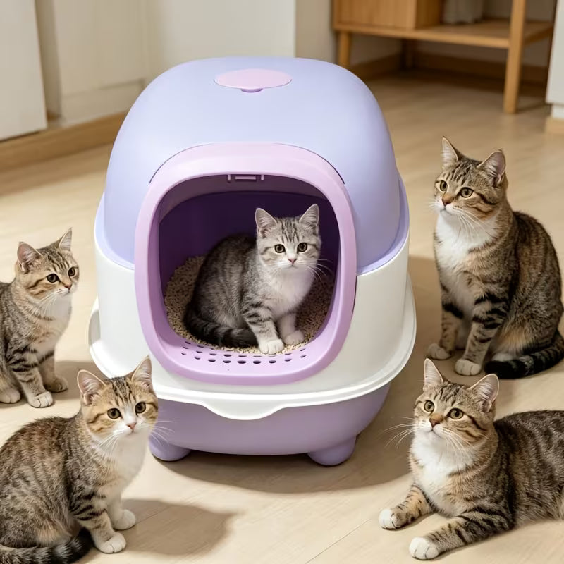 Fully Enclosed Large Cat Litter Box Set