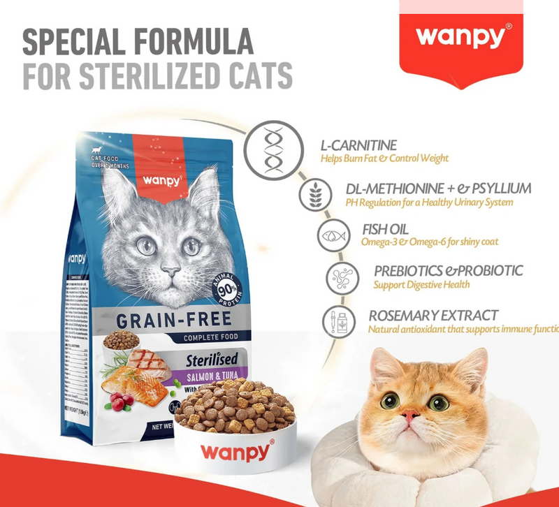 Wanpy Grain Free Sterilized Cat Food Salmon and Tuna Recipe 1.5kg