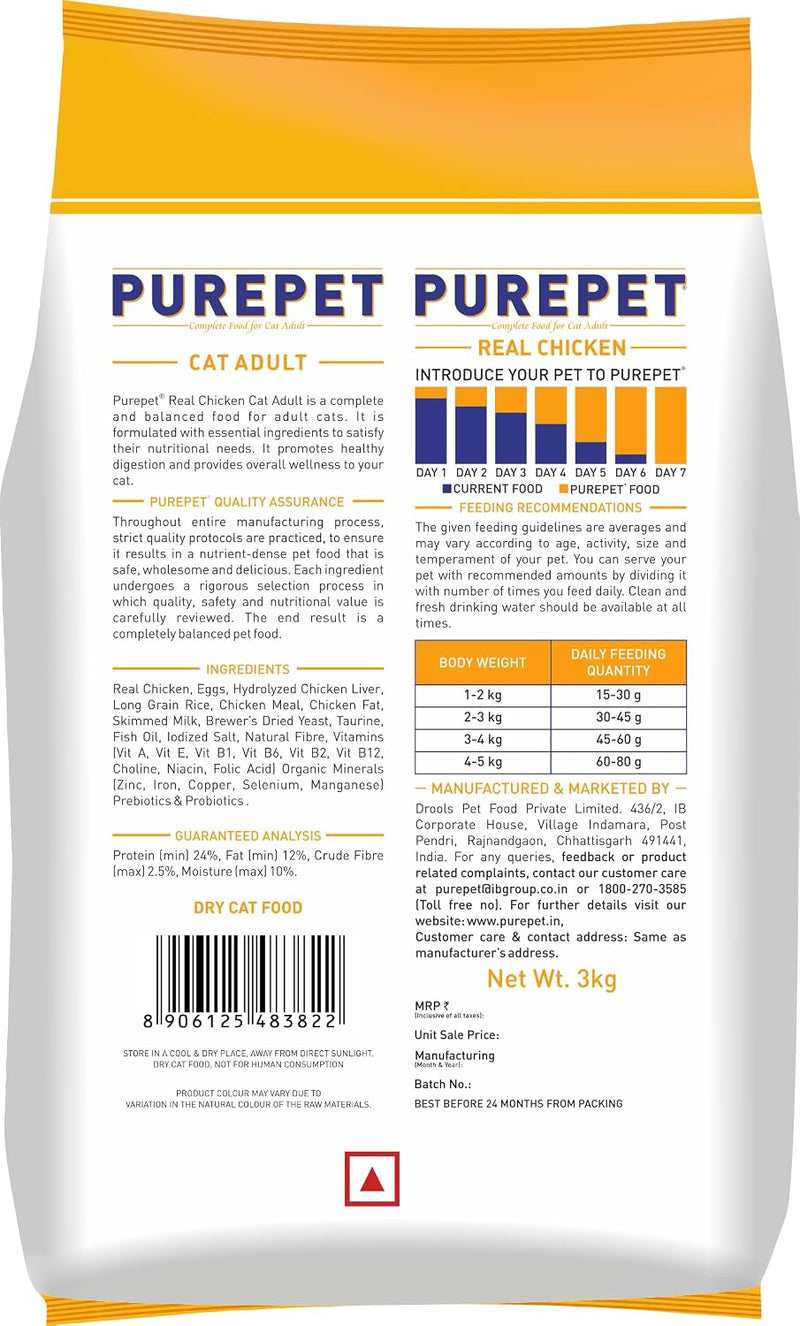 Purepet Adult Cat Food Real Chicken – 3kg