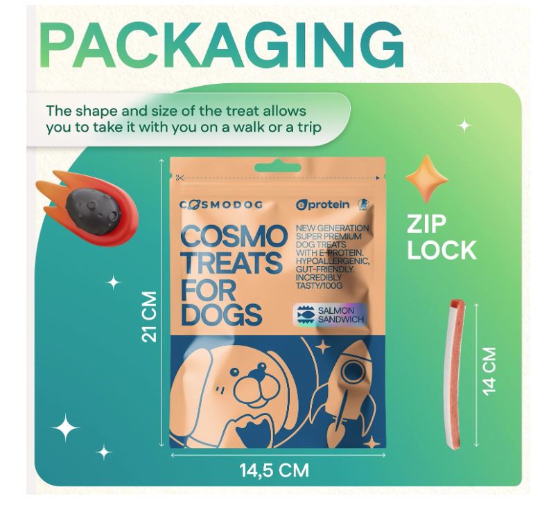 Cosmodog Doypack Salmon Sandwich Dog Treats