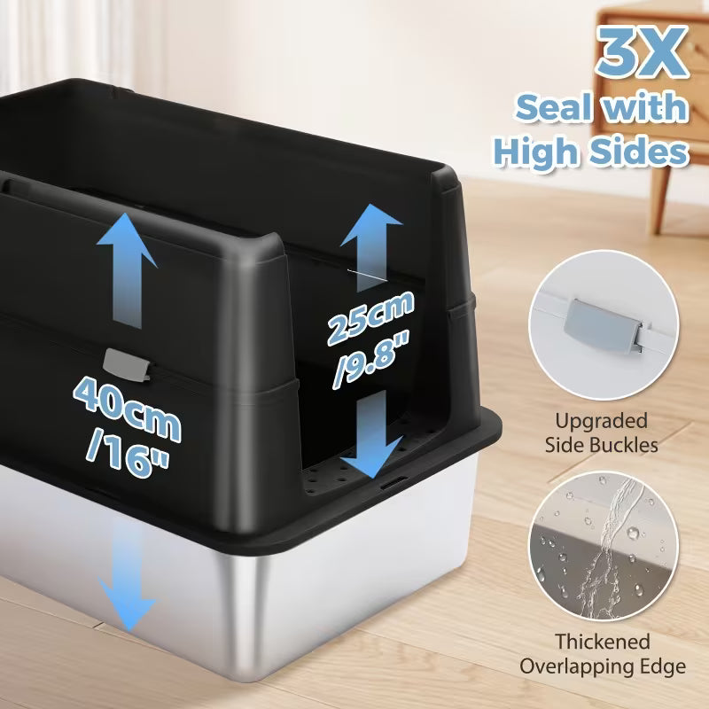 XL Enclosed Stainless Steel Cat Litter Box