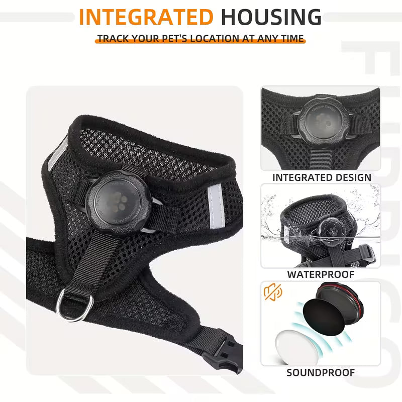 Cat Harness and Leash Set with Airtag Holder