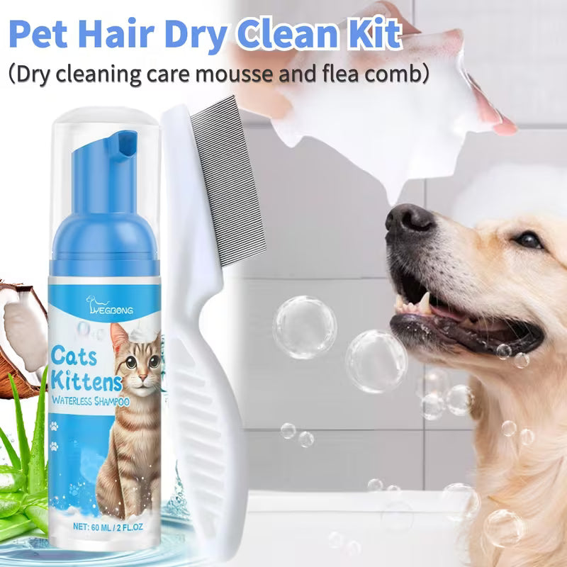 Quick-Effect Pet Dry Shampoo Foam Duo with Detangling Comb