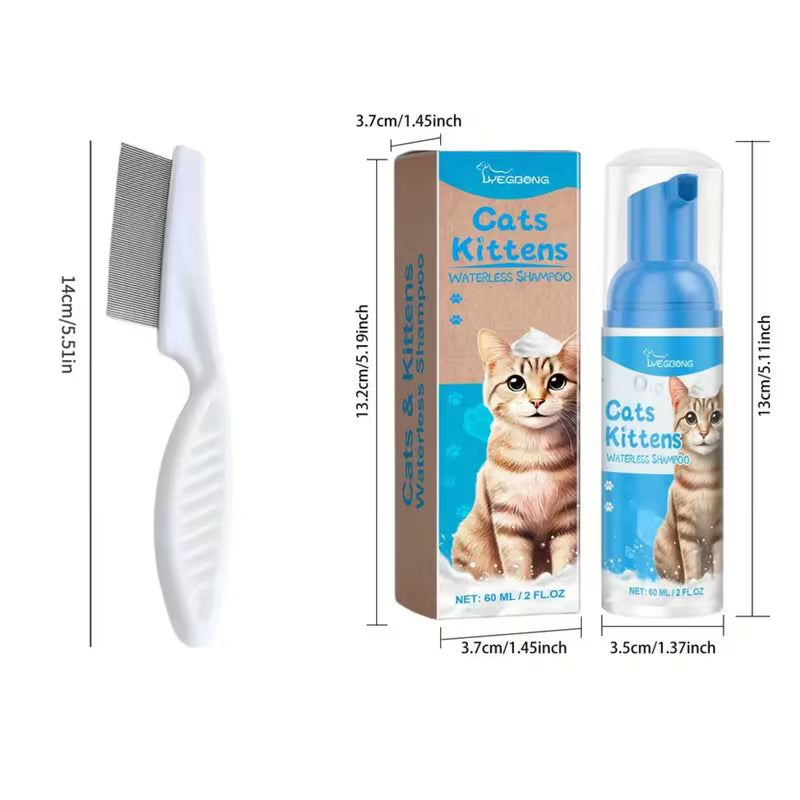 Quick-Effect Pet Dry Shampoo Foam Duo with Detangling Comb