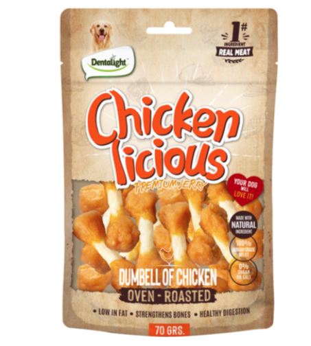 Dentalight Chicken Licious Dumbbell Chicken Jerky Dog Treats 70g