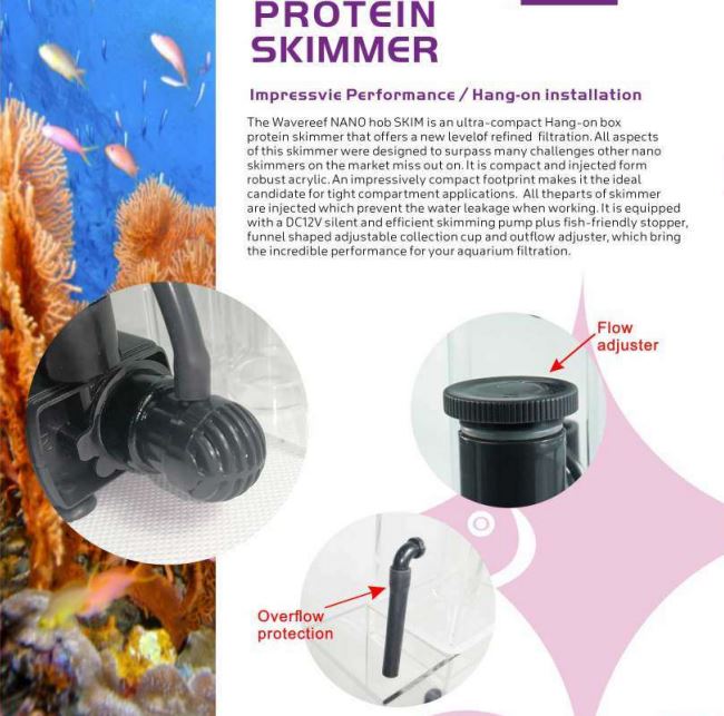 WaveReef HOB-500DC L Nano Hang-On Protein Skimmer (20–60G Tanks)