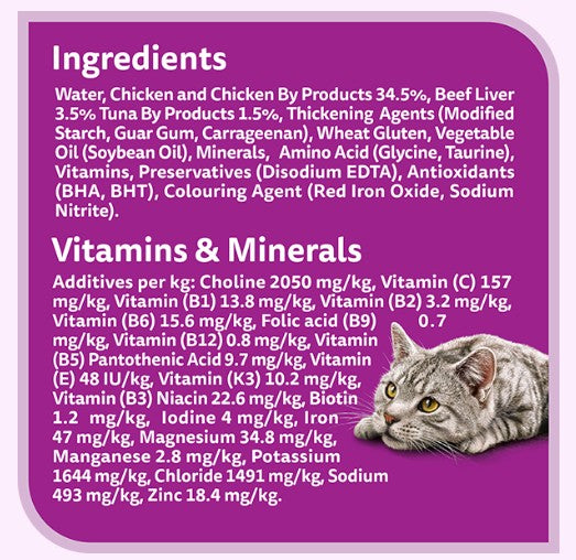 WHISKAS Wet Cat Food for Adult Cats (1+Years), Chicken in Gravy Flavour, 12 Pouches (12 x 80g)