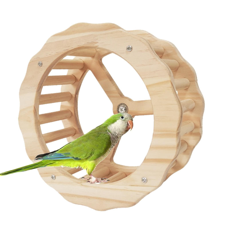 Natural Wooden Parrot Exercise Wheel — Interactive Bird Toy & Rotating Perch Stand