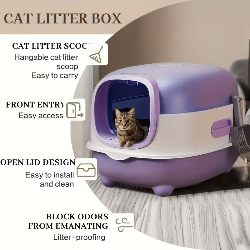 Enclosed Litter Box Set with Litter Mat